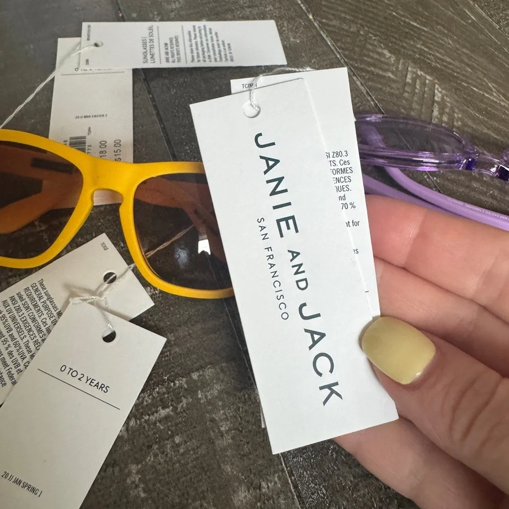 JANIE AND JACK NWT Set Of 3 Sunglasses 0-2 years 2 Clear Purple 1 Yellow‎ Frame